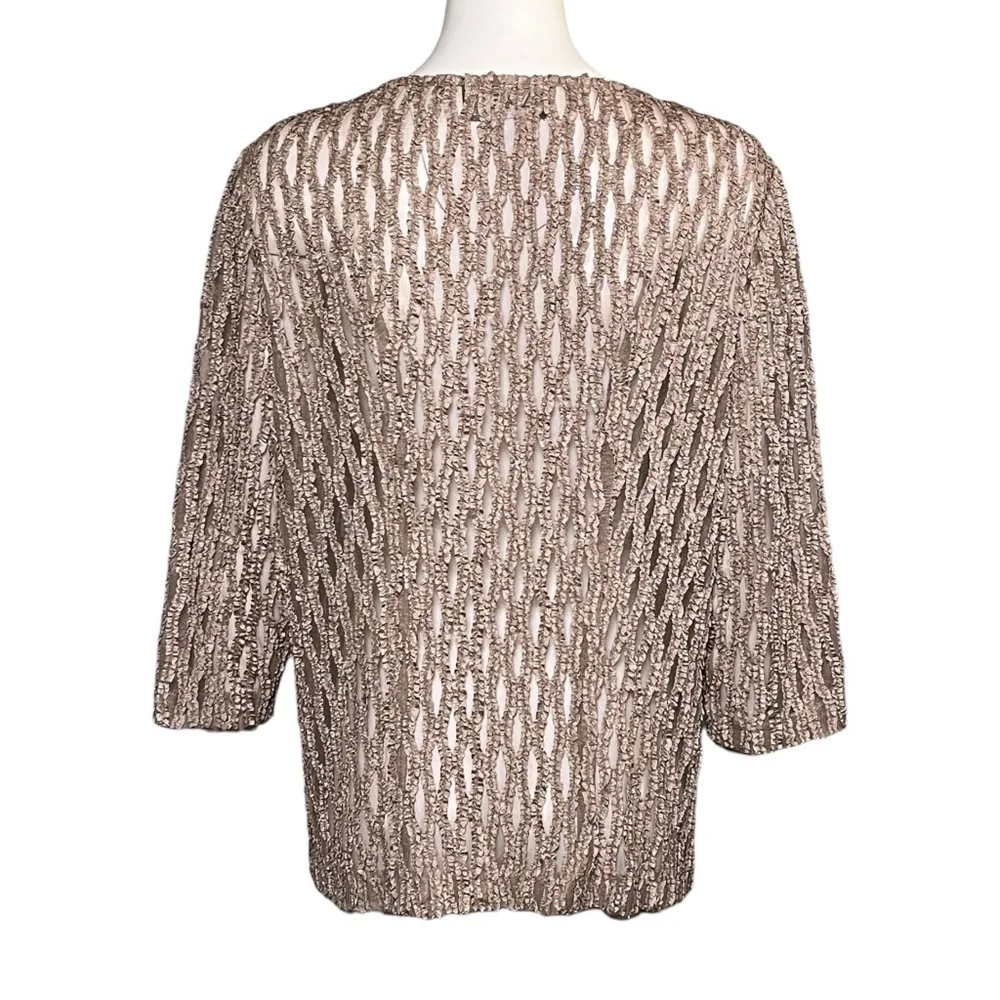 Alex Evenings Sheer Open Front Jacket Size 16 Taupe Metallic Mesh Cover Up